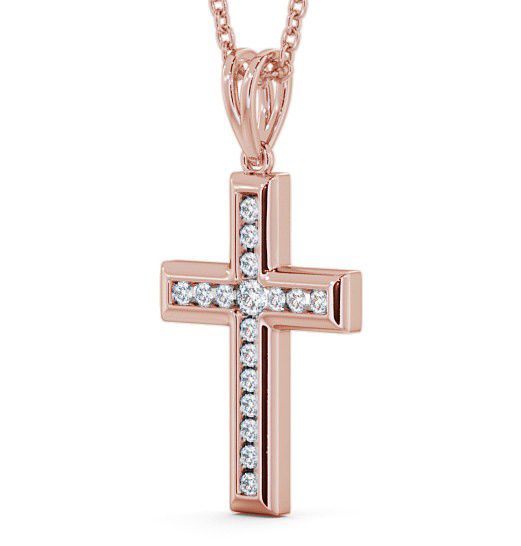 Cross Round Diamond Channel Set Pendant 18K Rose Gold PNT31_RG_THUMB1 