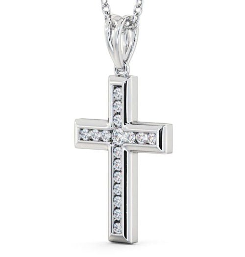 Cross Round Diamond Channel Set Pendant 9K White Gold PNT31_WG_THUMB1 