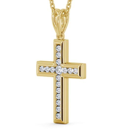 Cross Round Diamond Channel Set Pendant 9K Yellow Gold PNT31_YG_THUMB1