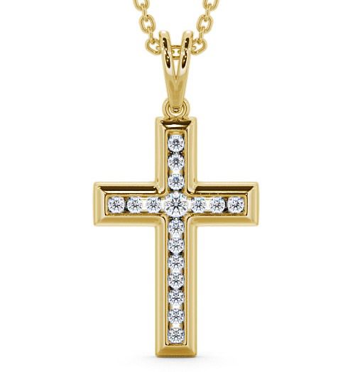  Cross Round Diamond Pendant 9K Yellow Gold - Saint PNT31_YG_THUMB2 