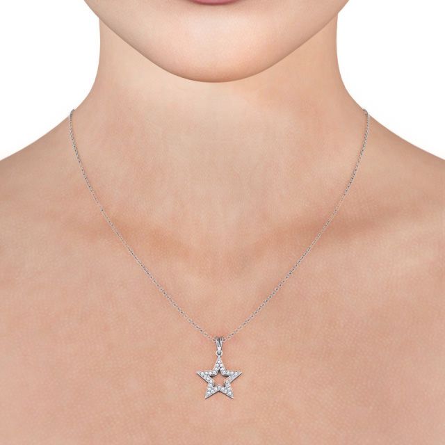 Star Shaped Diamond Pendant 18K White Gold - Roxby PNT34_WG_NECK