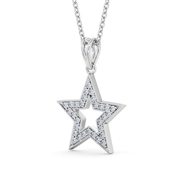 Star Shaped Diamond Pendant 18K White Gold - Roxby PNT34_WG_SIDE