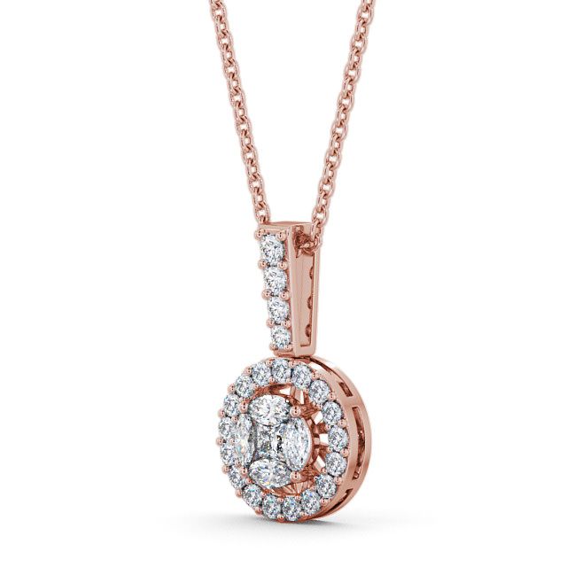 Halo Round Diamond 0.90ct Pendant 18K Rose Gold - Tralee PNT3_RG_SIDE
