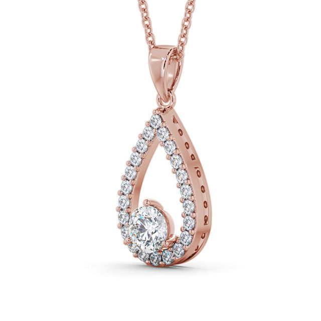 Drop Round Diamond Pendant 18K Rose Gold - Claremount PNT44_RG_SIDE