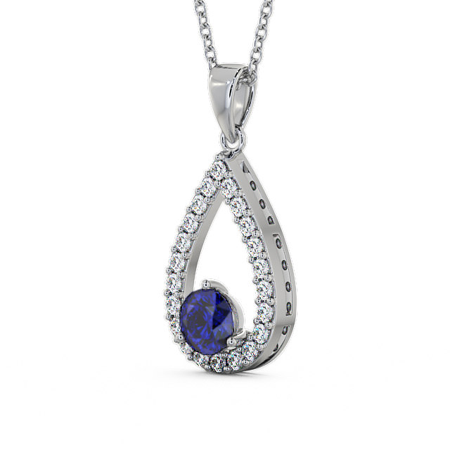 Drop Style Blue Sapphire and Diamond 1.49ct Pendant 9K White Gold - Claremount