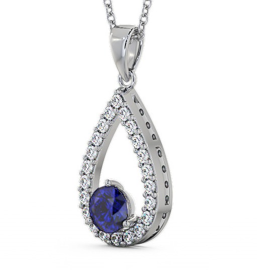 Drop Style Blue Sapphire and Diamond 1.49ct Pendant 18K White Gold PNT44GEM_WG_BS_THUMB1