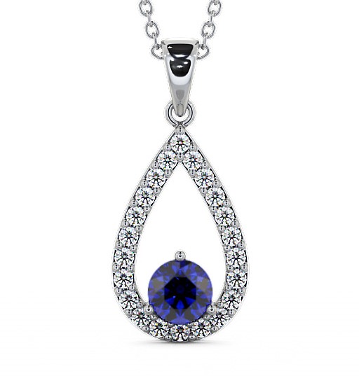 Drop Style Blue Sapphire and Diamond 1.49ct Pendant 9K White Gold PNT44GEM_WG_BS_THUMB2 