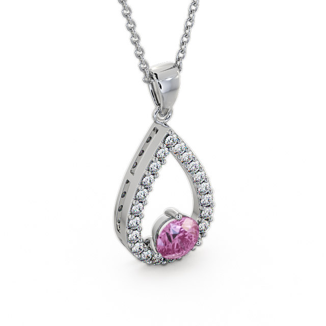 Drop Style Pink Sapphire and Diamond 1.49ct Pendant 9K White Gold - Claremount PNT44GEM_WG_PS_THUMB2
