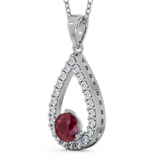 Drop Style Ruby and Diamond 1.49ct Pendant 18K White Gold PNT44GEM_WG_RU_THUMB1 