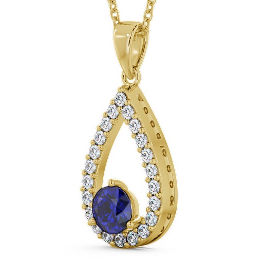 Drop Style Blue Sapphire and Diamond 1.49ct Pendant 18K Yellow Gold PNT44GEM_YG_BS_THUMB1