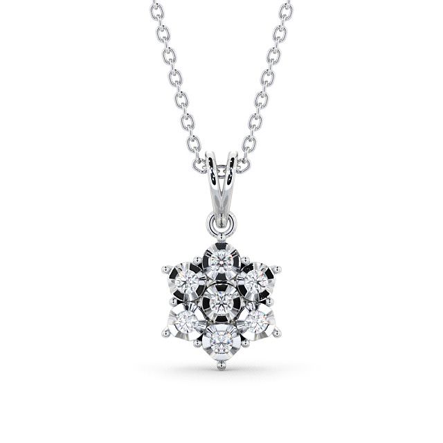 Cluster Round Diamond Pendant 18K White Gold - Meigh PNT46_WG_UP