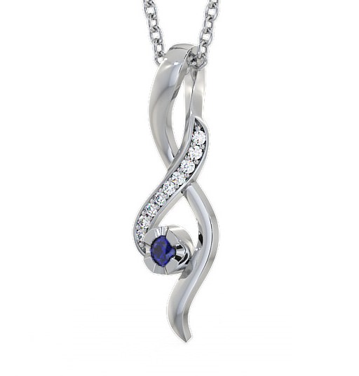 Drop Style Blue Sapphire and Diamond 0.14ct Pendant 18K White Gold PNT47GEM_WG_BS_THUMB1 