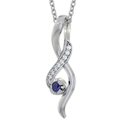 Drop Style Blue Sapphire and Diamond 0.14ct Pendant 18K White Gold PNT47GEM_WG_BS_THUMB1