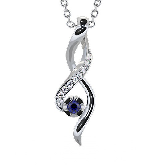  Drop Style Blue Sapphire and Diamond 0.14ct Pendant 9K White Gold - Kinloch PNT47GEM_WG_BS_THUMB2 
