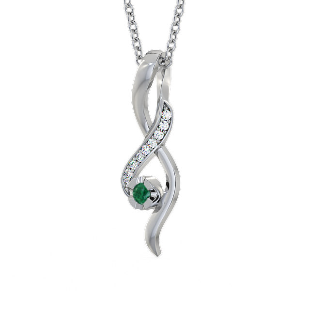 Drop Style Emerald and Diamond 0.12ct Pendant 9K White Gold - Kinloch PNT47GEM_WG_EM_THUMB2