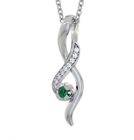 Drop Style Emerald and Diamond 0.12ct Pendant 9K White Gold PNT47GEM_WG_EM_THUMB1