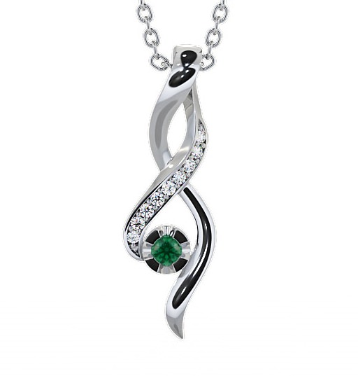 Drop Style Emerald and Diamond 0.12ct Pendant 18K White Gold PNT47GEM_WG_EM_THUMB2 