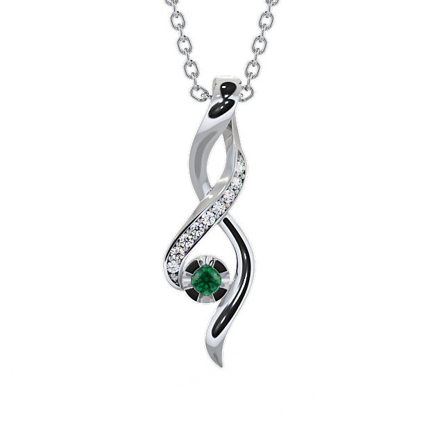 Drop Style Emerald and Diamond 0.12ct Pendant 18K White Gold - Kinloch PNT47GEM_WG_EM_THUMB2