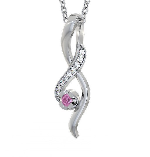 Drop Style Pink Sapphire and Diamond 0.14ct Pendant 9K White Gold PNT47GEM_WG_PS_THUMB1