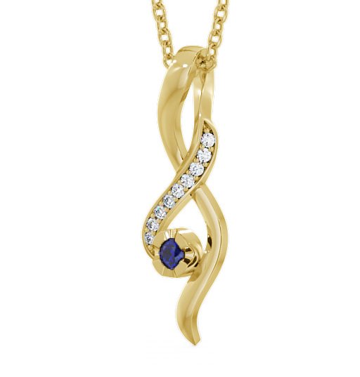 Drop Style Blue Sapphire and Diamond 0.14ct Pendant 9K Yellow Gold PNT47GEM_YG_BS_THUMB1