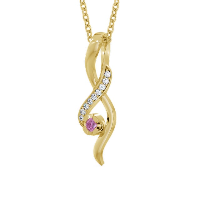 Drop Style Pink Sapphire and Diamond 0.14ct Pendant 9K Yellow Gold - Kinloch