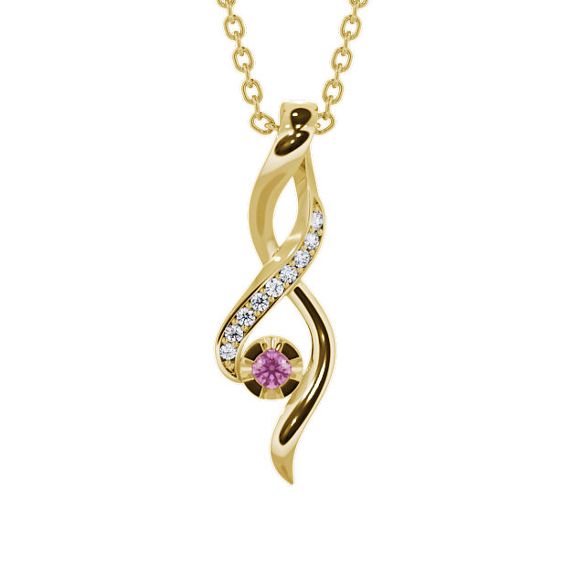 Drop Style Pink Sapphire and Diamond 0.14ct Pendant 9K Yellow Gold - Kinloch PNT47GEM_YG_PS_THUMB2