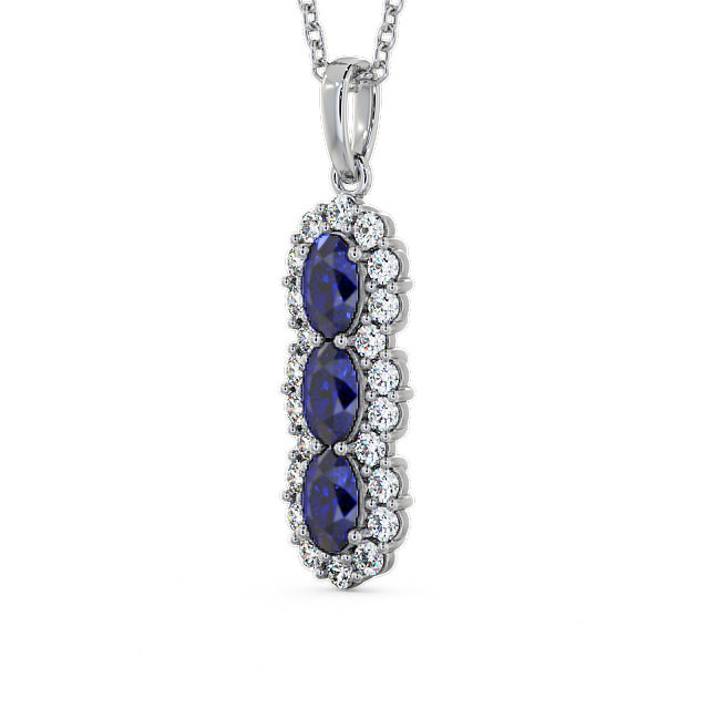 Drop Style Blue Sapphire and Diamond 2.46ct Pendant 18K White Gold - Glenealy