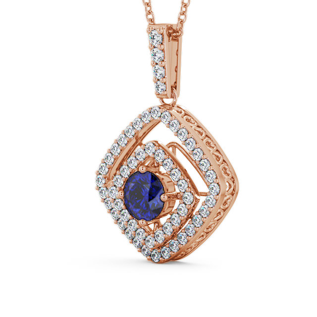Cluster Blue Sapphire and Diamond 1.94ct Pendant 18K Rose Gold - Meriden PNT53GEM_RG_BS_THUMB2