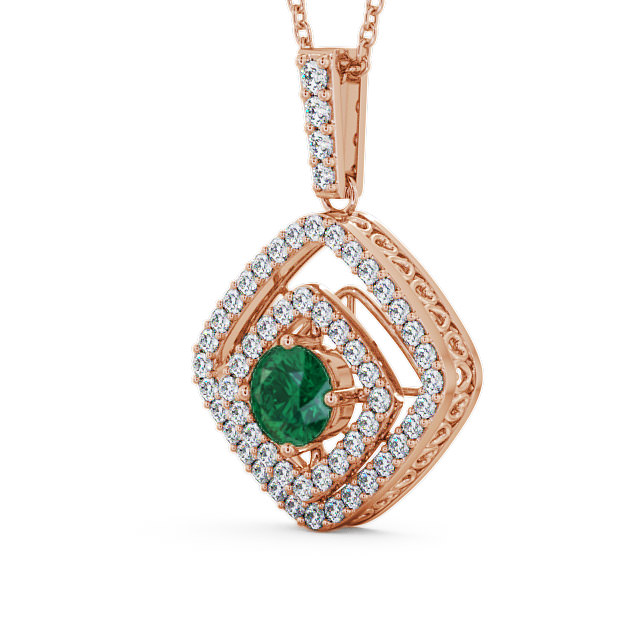 Cluster Emerald and Diamond 1.69ct Pendant 9K Rose Gold - Meriden
