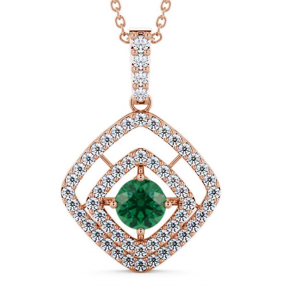  Cluster Emerald and Diamond 1.69ct Pendant 18K Rose Gold - Meriden PNT53GEM_RG_EM_THUMB2 