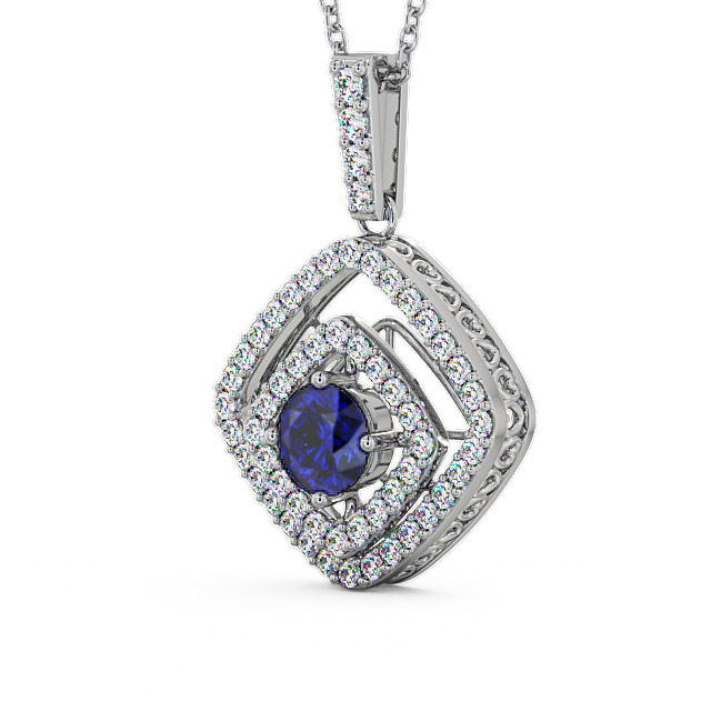 Cluster Blue Sapphire and Diamond 1.94ct Pendant 9K White Gold - Meriden PNT53GEM_WG_BS_THUMB2