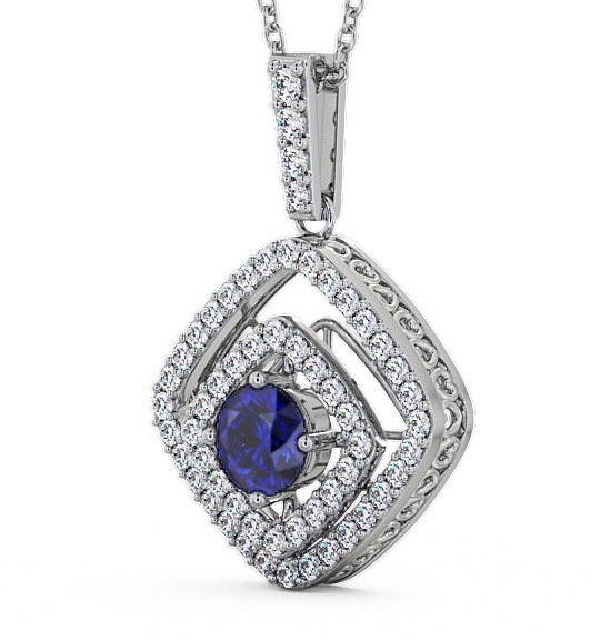 Cluster Blue Sapphire and Diamond 1.94ct Pendant 18K White Gold PNT53GEM_WG_BS_THUMB1