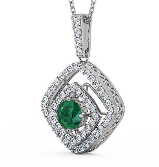 Cluster Emerald and Diamond 1.69ct Pendant 18K White Gold PNT53GEM_WG_EM_THUMB1 