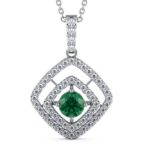 Cluster Emerald and Diamond 1.69ct Pendant 18K White Gold - Meriden PNT53GEM_WG_EM_THUMB2 