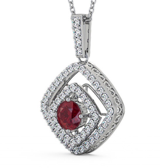 Cluster Ruby and Diamond 1.94ct Pendant 9K White Gold PNT53GEM_WG_RU_THUMB1