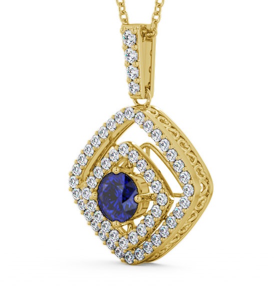 Cluster Blue Sapphire and Diamond 1.94ct Pendant 18K Yellow Gold PNT53GEM_YG_BS_THUMB1