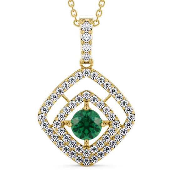  Cluster Emerald and Diamond 1.69ct Pendant 9K Yellow Gold - Meriden PNT53GEM_YG_EM_THUMB2 
