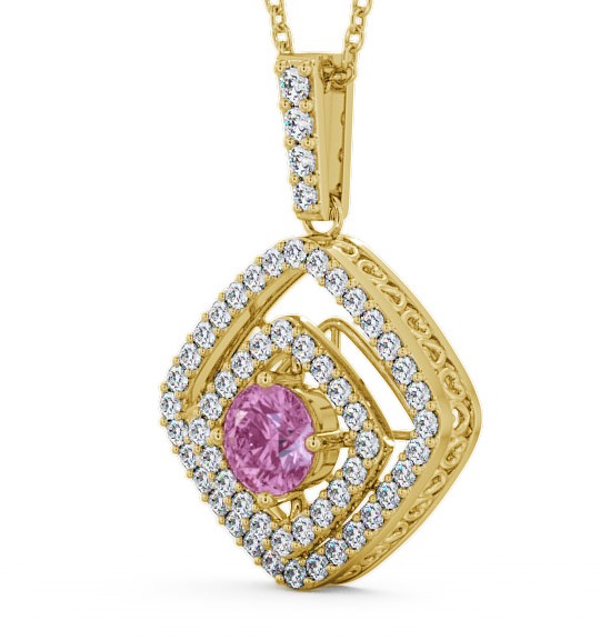 Cluster Pink Sapphire and Diamond 1.94ct Pendant 18K Yellow Gold - Meriden PNT53GEM_YG_PS_THUMB1