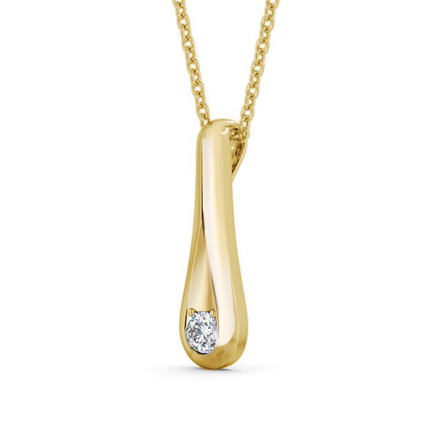 Drop Round Diamond Pendant 18K Yellow Gold - Tarlan PNT59_YG_SIDE