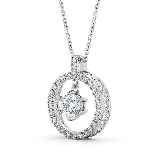 Circle Round Diamond Pendant 9K White Gold - Carey PNT5_WG_SIDE