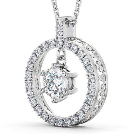 Circle Cluster with Round Hanging Diamond Pendant Silver PNT5_WG_THUMB1 