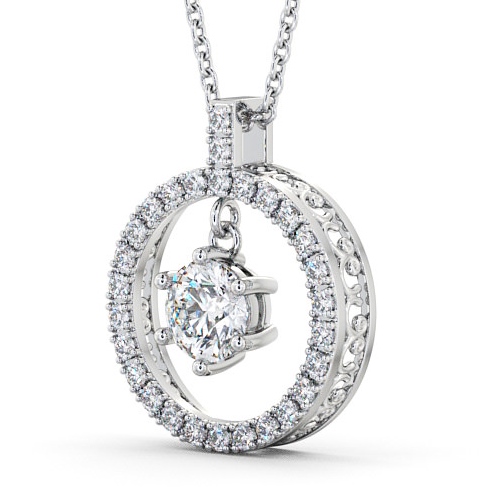 Circle Cluster with Round Hanging Diamond Pendant 18K White Gold PNT5_WG_THUMB1_1.jpg