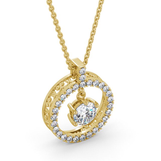Circle Round Diamond Pendant 9K Yellow Gold - Carey PNT5_YG_FLAT