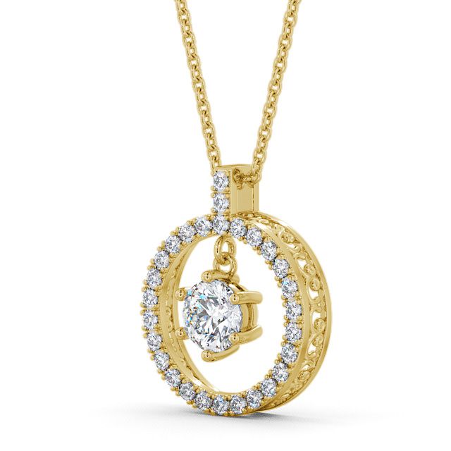 Circle Round Diamond Pendant 9K Yellow Gold - Carey PNT5_YG_SIDE