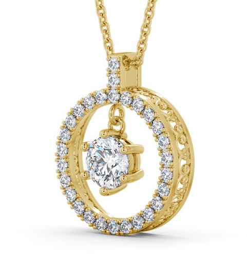 Circle Cluster with Round Hanging Diamond Pendant 18K Yellow Gold PNT5_YG_THUMB1_1.jpg