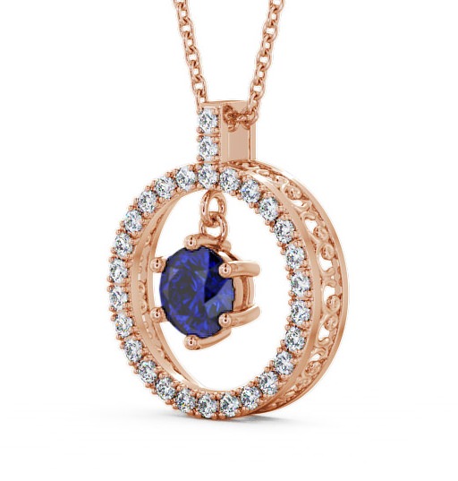 Circle Blue Sapphire and Diamond 1.56ct Pendant 18K Rose Gold PNT5GEM_RG_BS_THUMB1