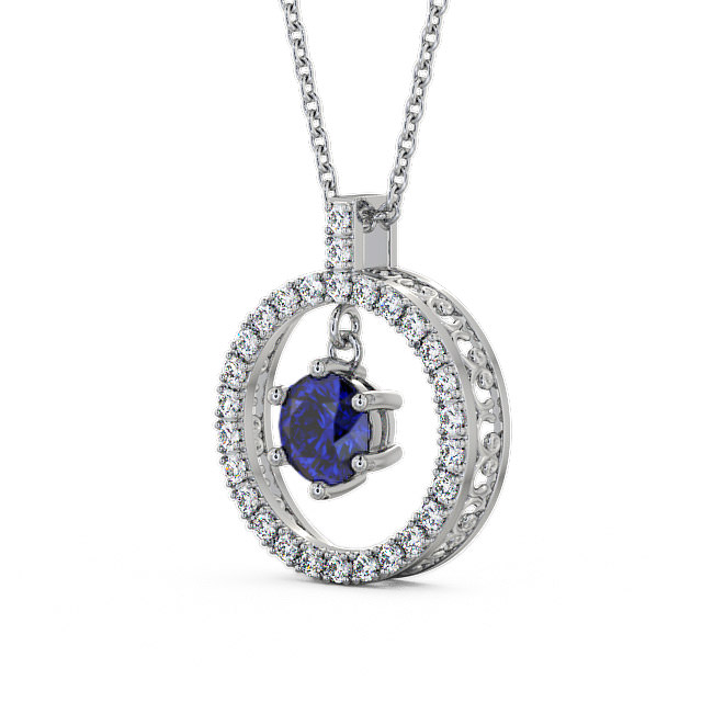 Circle Blue Sapphire and Diamond 1.56ct Pendant 18K White Gold - Carey
