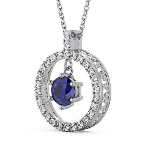 Circle Blue Sapphire and Diamond 1.56ct Pendant 18K White Gold PNT5GEM_WG_BS_THUMB1 