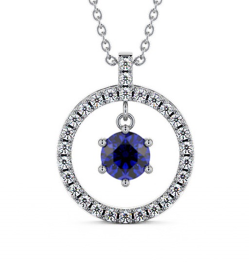 Circle Blue Sapphire and Diamond 1.56ct Pendant 9K White Gold PNT5GEM_WG_BS_THUMB2 