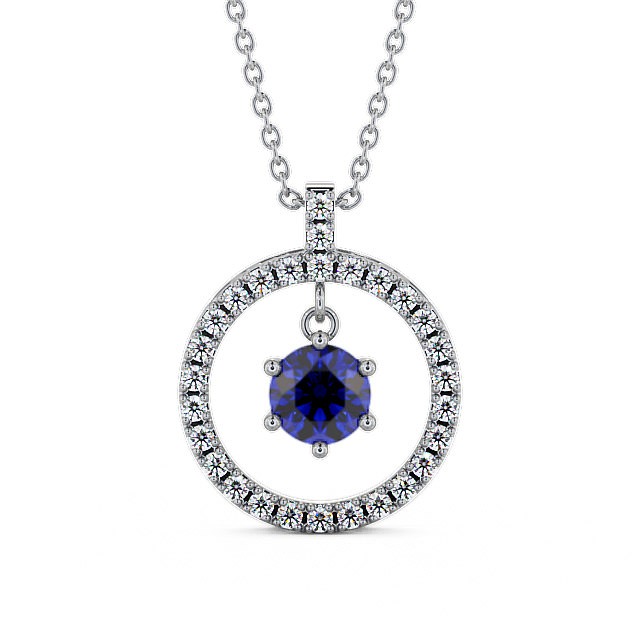 Circle Blue Sapphire and Diamond 1.56ct Pendant 18K White Gold - Carey PNT5GEM_WG_BS_THUMB2